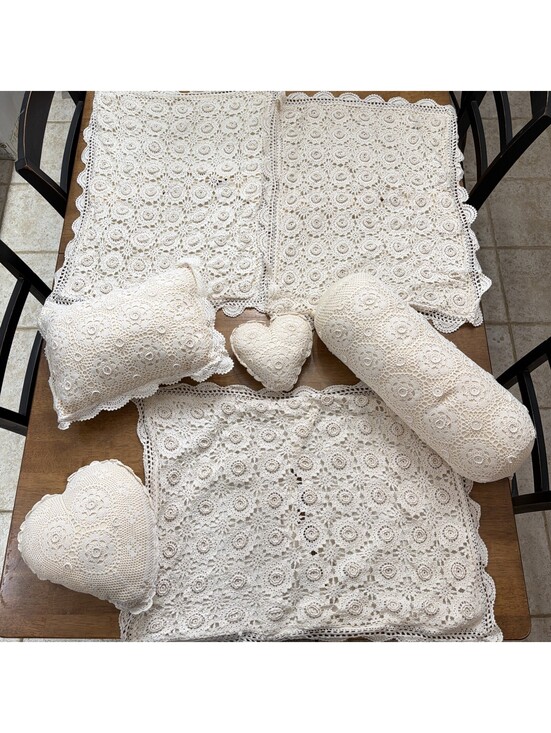 Other - VTG Lot 3 Crochet Floral Pillow Cover Sham Ivory & 4 Accent Pillows Cottage Gran